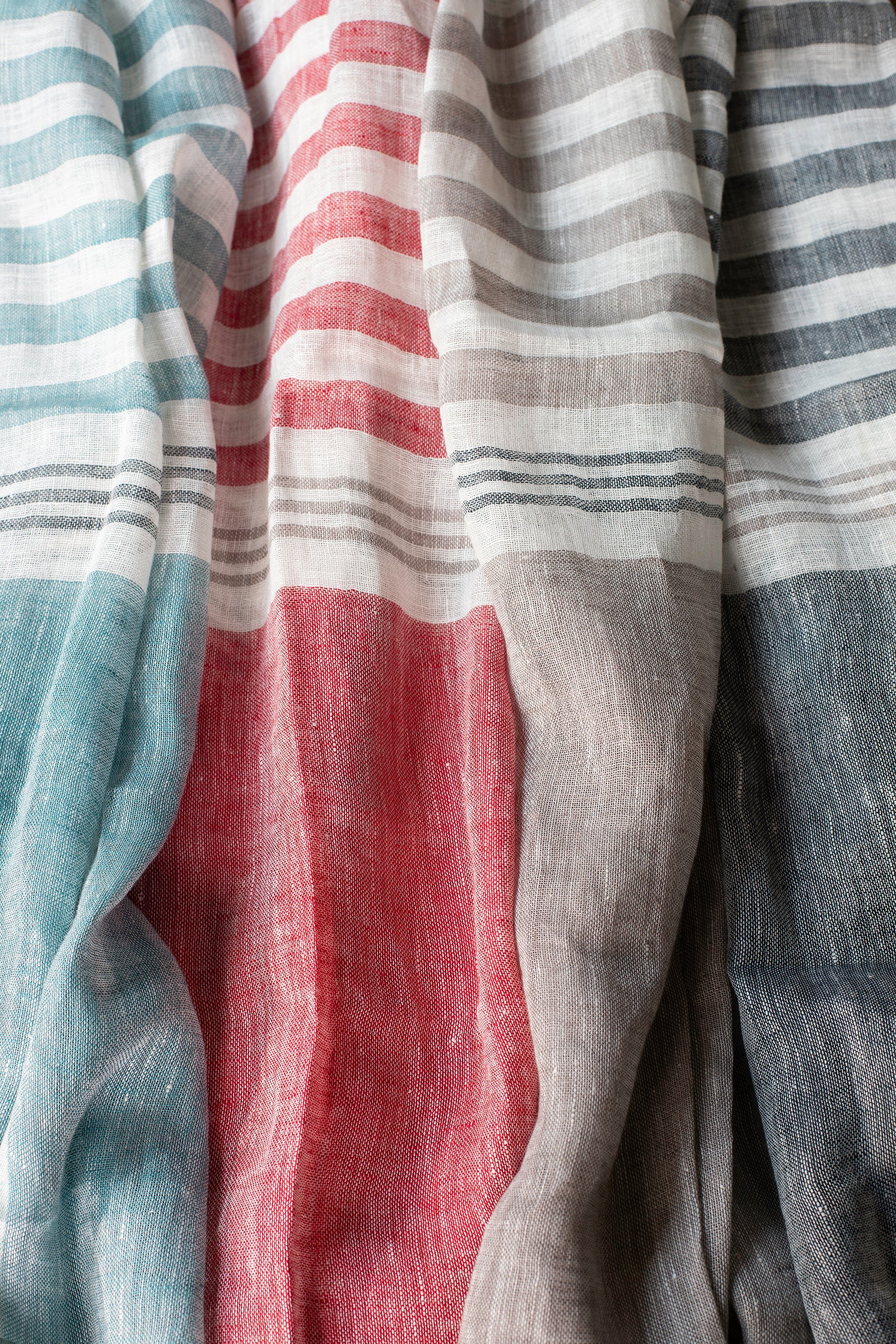 Hand Loomed Linen Scarf Coral Red Stripes