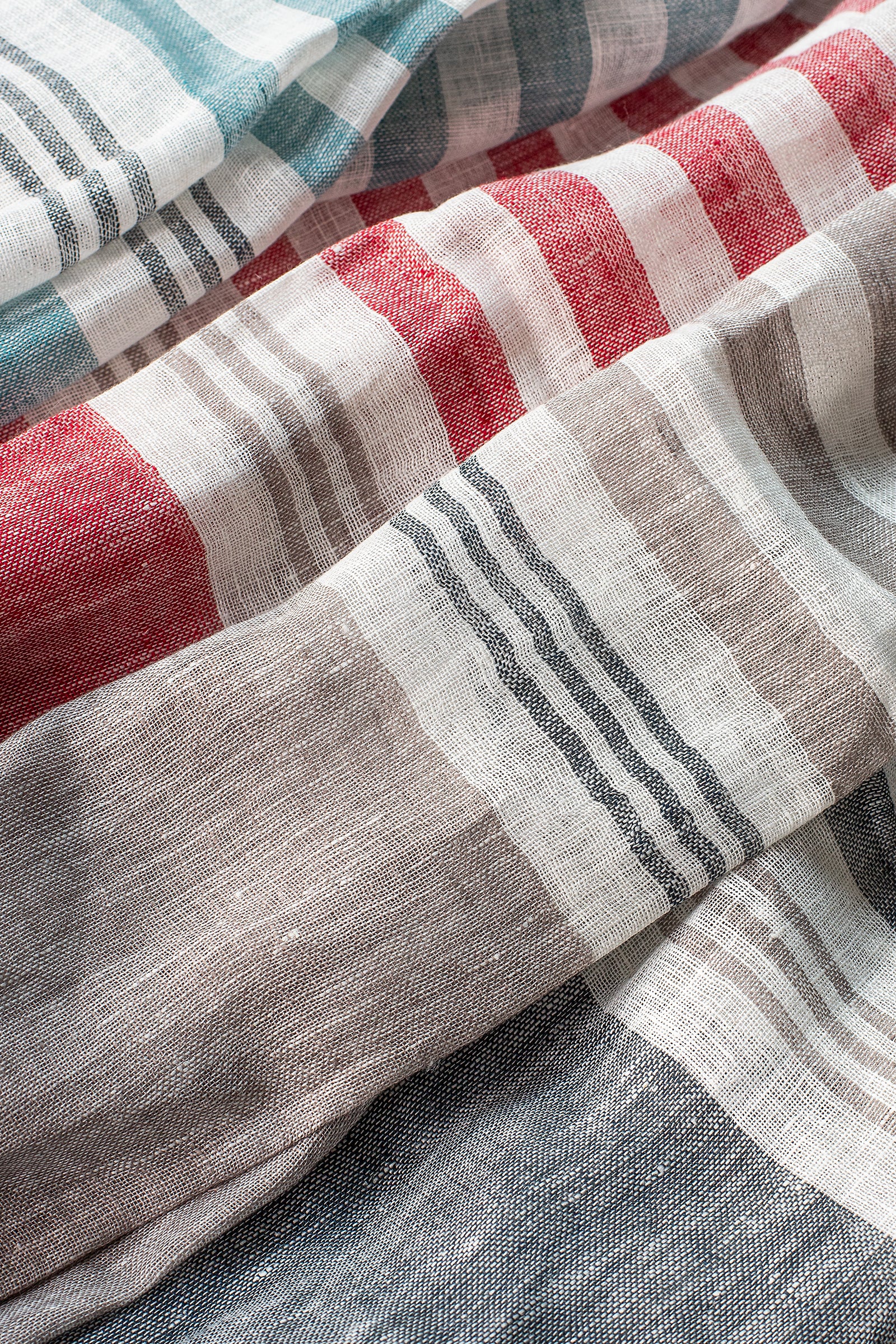 Hand Loomed Linen Scarf Coral Red Stripes