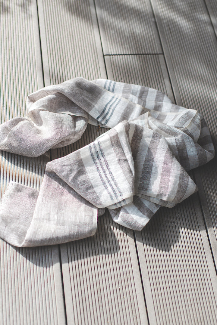 Hand-Loomed Linen Scarf – Sand – Gift packaging – The Sea Shed