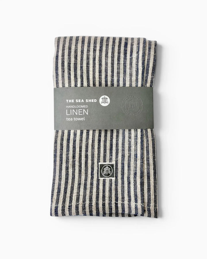 Navy Narrow Stripe Linen Tea Towel