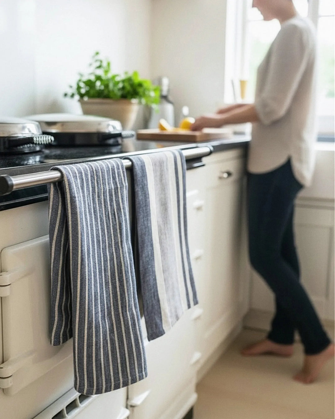 Navy Classic Stripe Linen Tea Towel