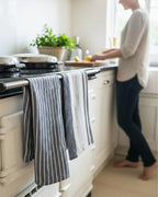 Navy Classic Stripe Linen Tea Towel