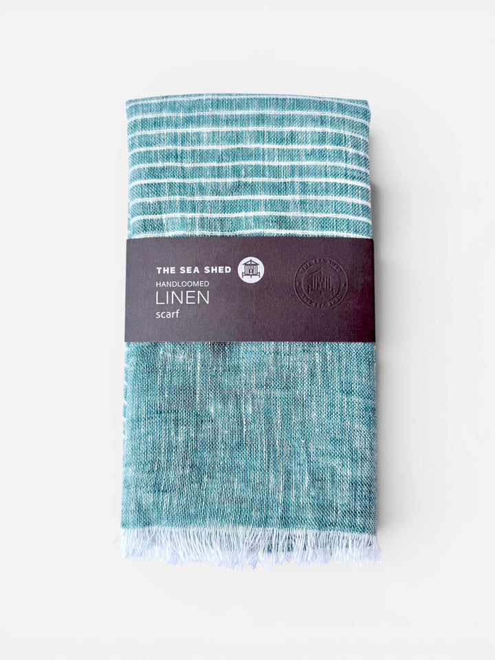 Pinstripe Sea Blue Linen Scarf