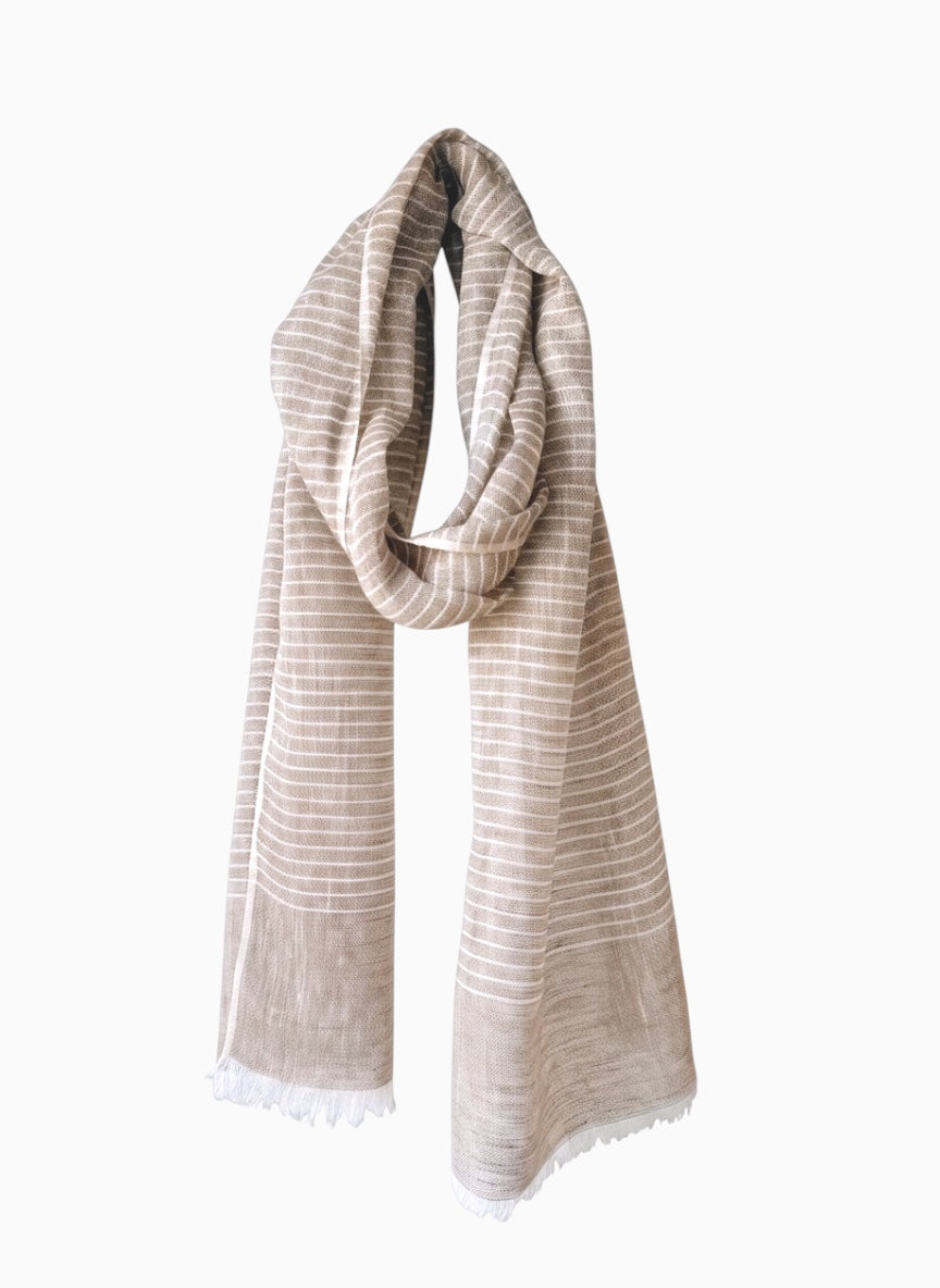 Pinstripe Sand Linen Scarf
