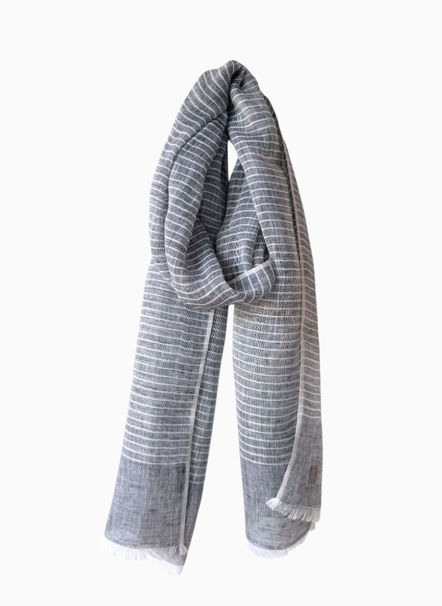 Pinstripe Denim Blue Linen Scarf