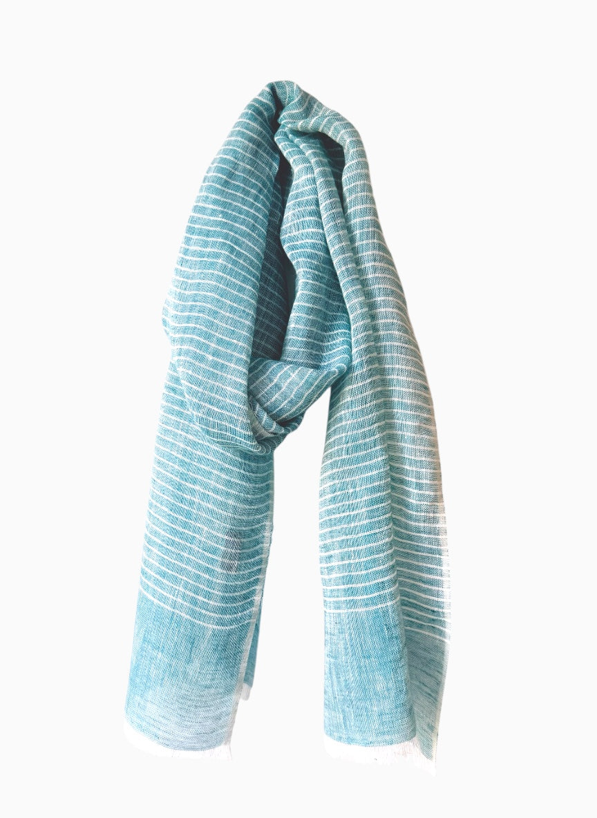 Pinstripe Sea Blue Linen Scarf