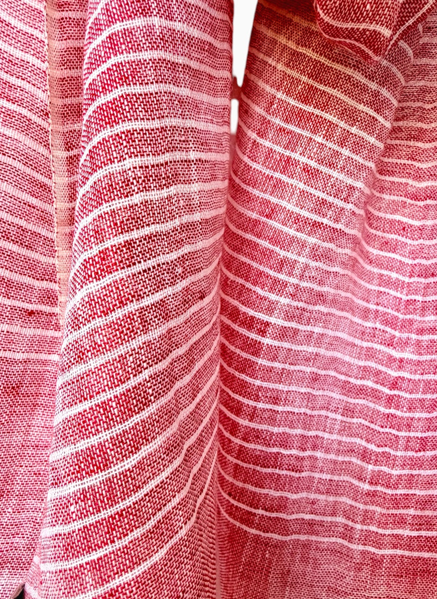 Pinstripe Coral Linen Scarf