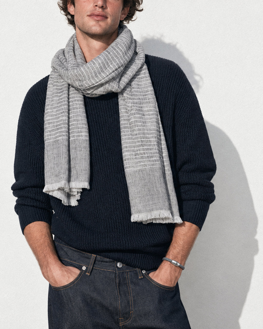 Pinstripe Denim Blue Linen Scarf