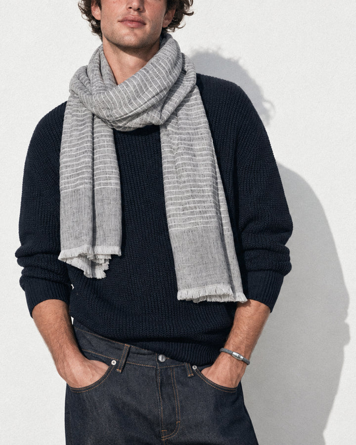 Pinstripe Denim Blue Linen Scarf