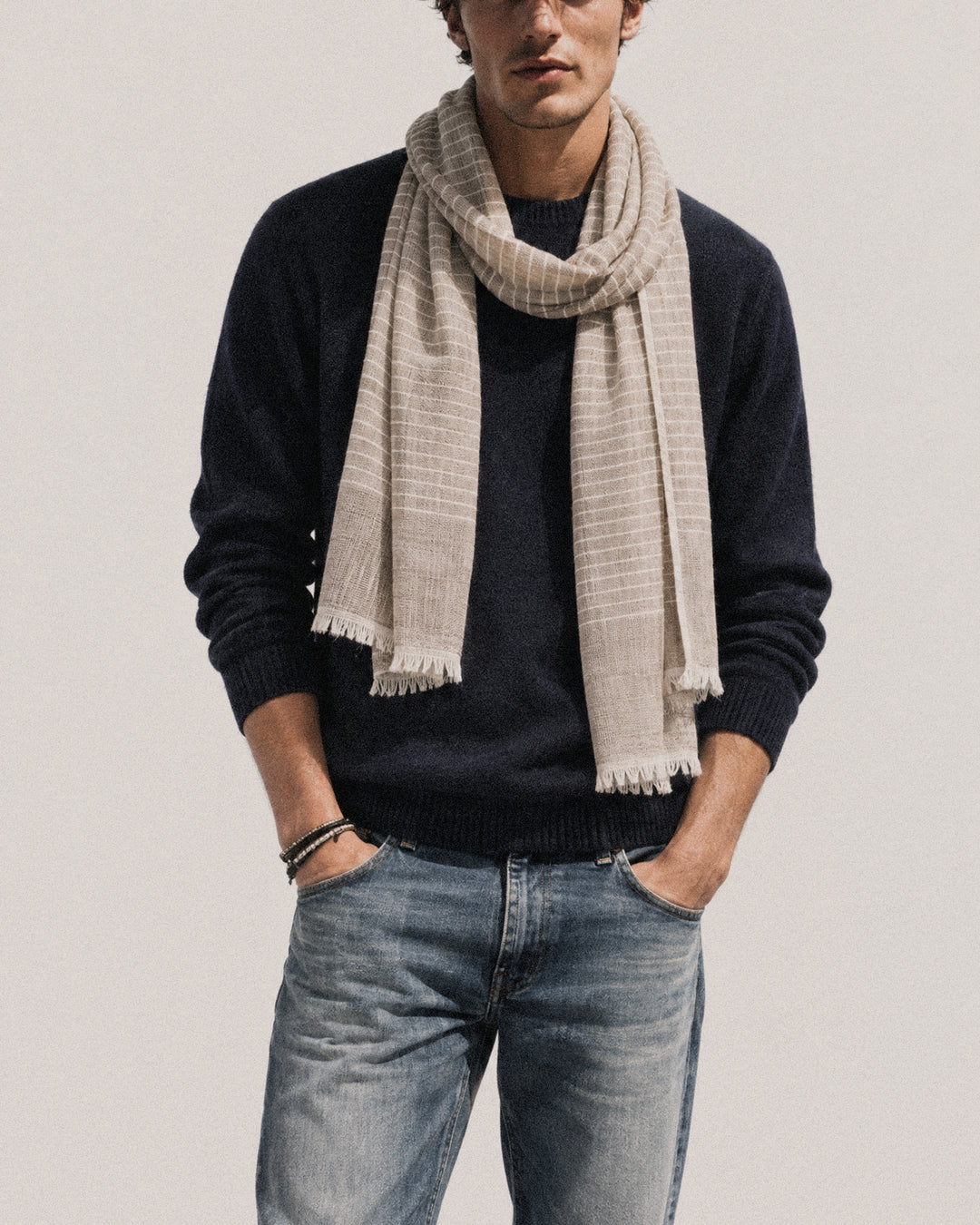 Pinstripe Sand Linen Scarf