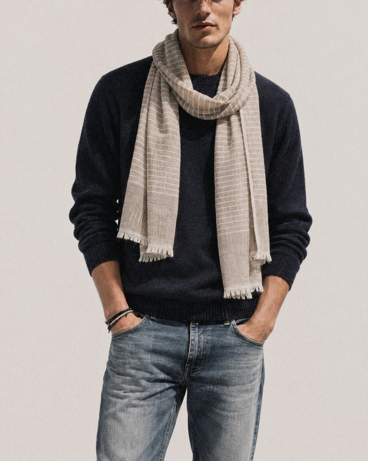 Pinstripe Sand Linen Scarf
