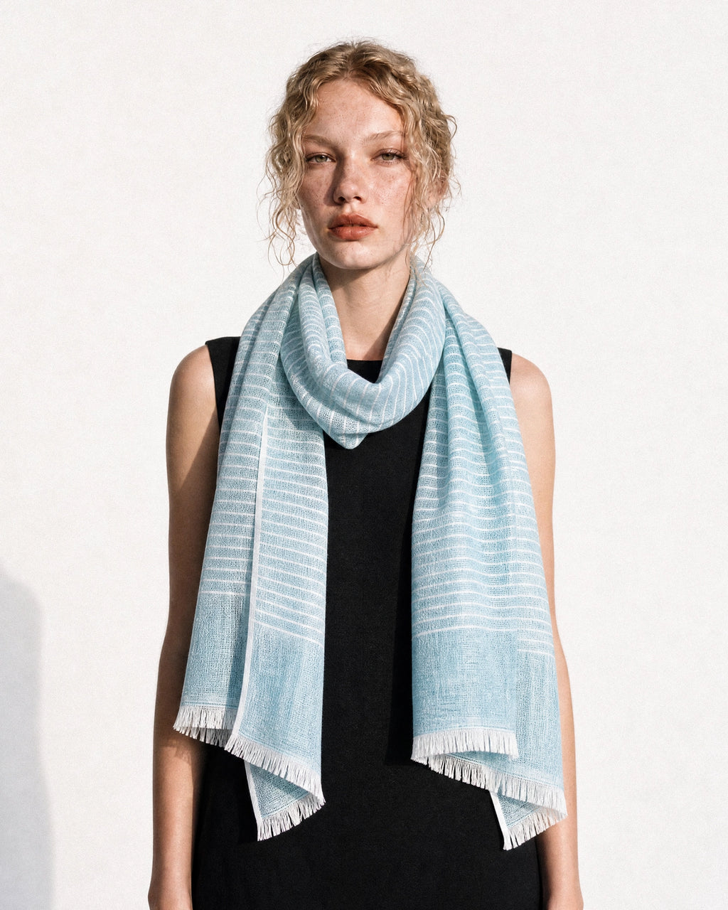 Pinstripe Sea Blue Linen Scarf