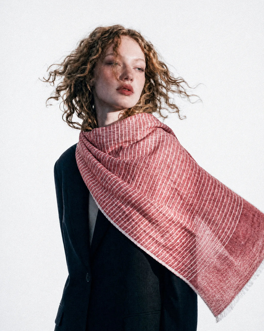 Pinstripe Coral Linen Scarf