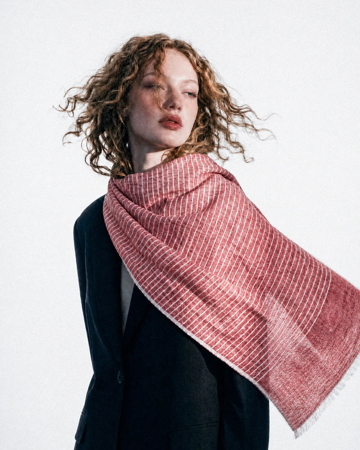 Pinstripe Coral Linen Scarf