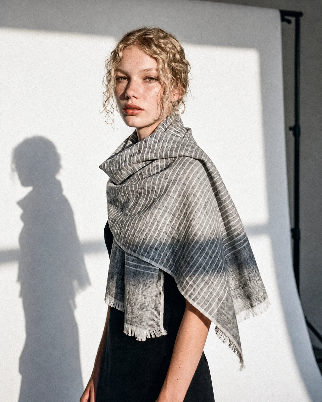 Pinstripe Denim Blue Linen Scarf