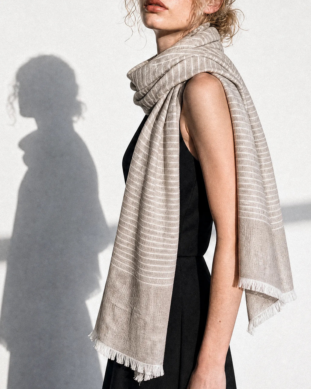 Pinstripe Sand Linen Scarf