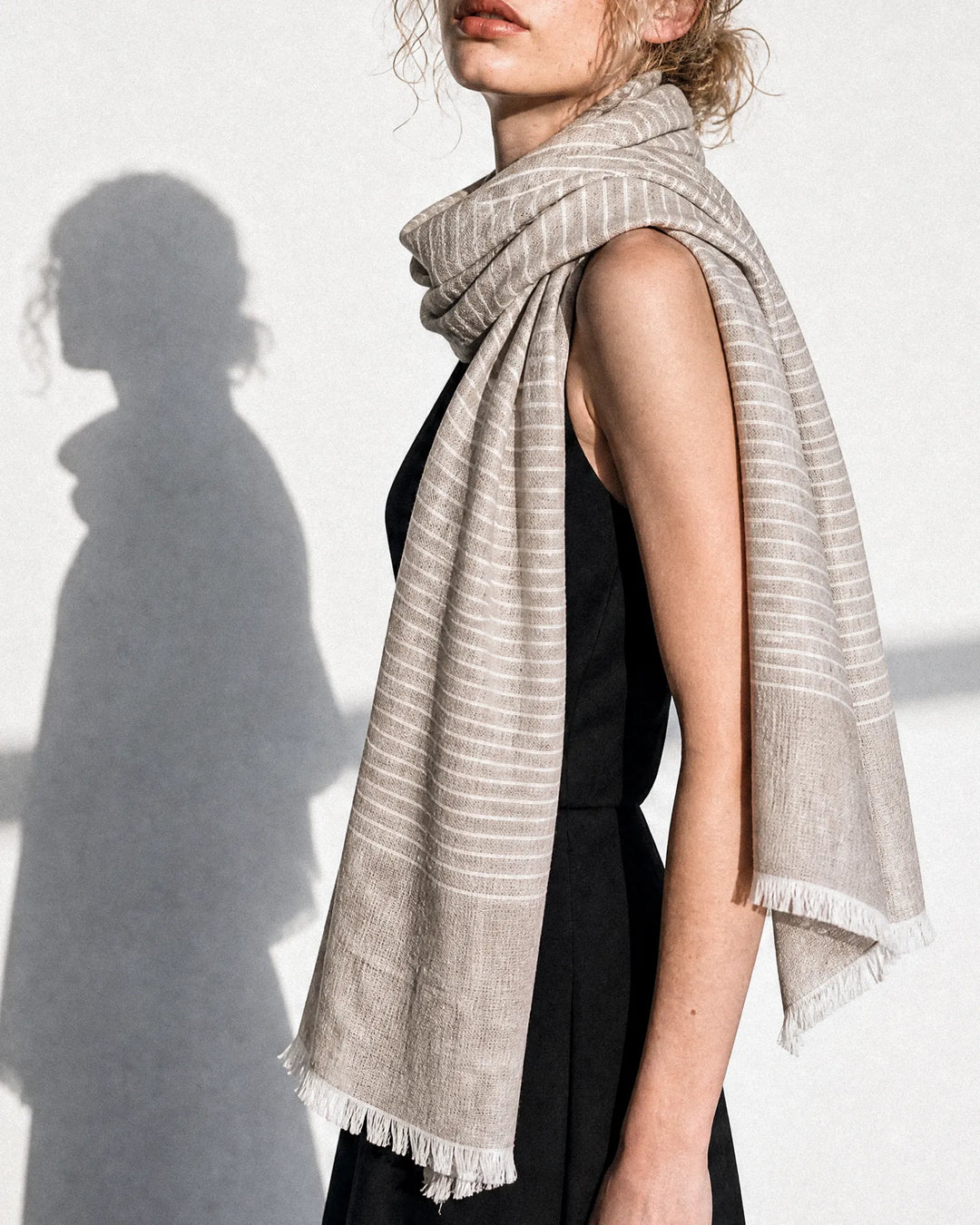 Pinstripe Sand Linen Scarf