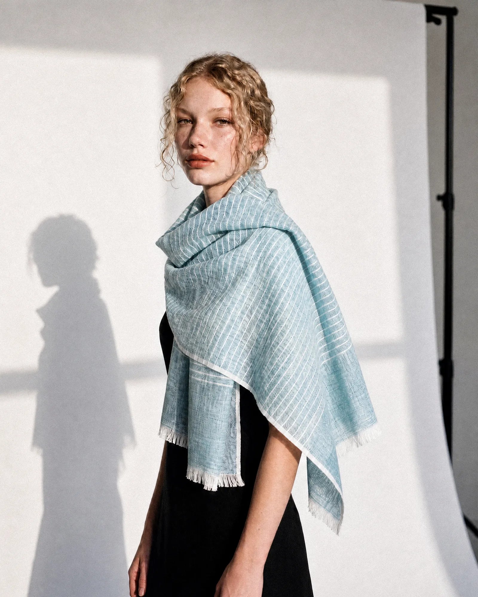 Pinstripe Sea Blue Linen Scarf
