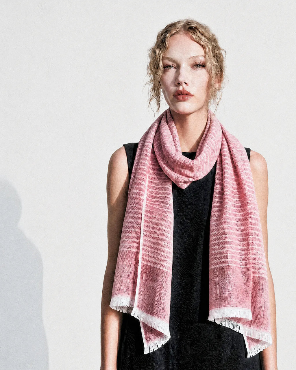 Pinstripe Coral Linen Scarf