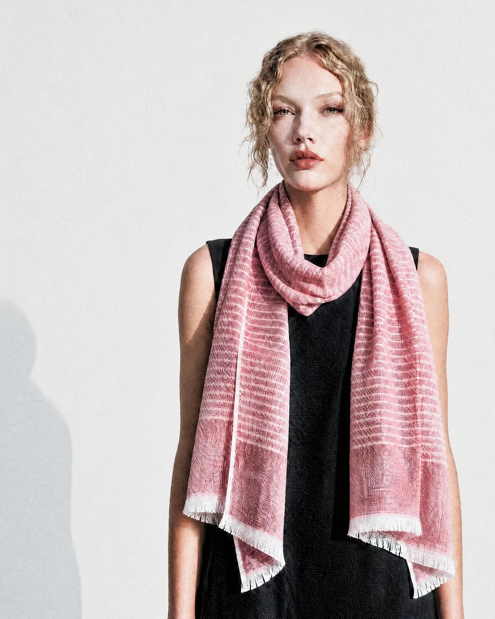 Pinstripe Coral Linen Scarf