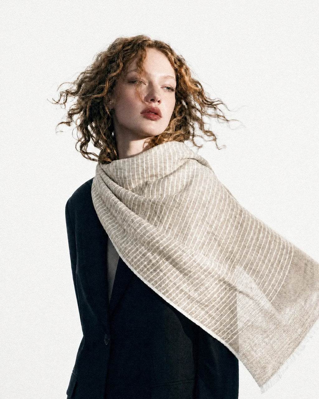 Pinstripe Sand Linen Scarf