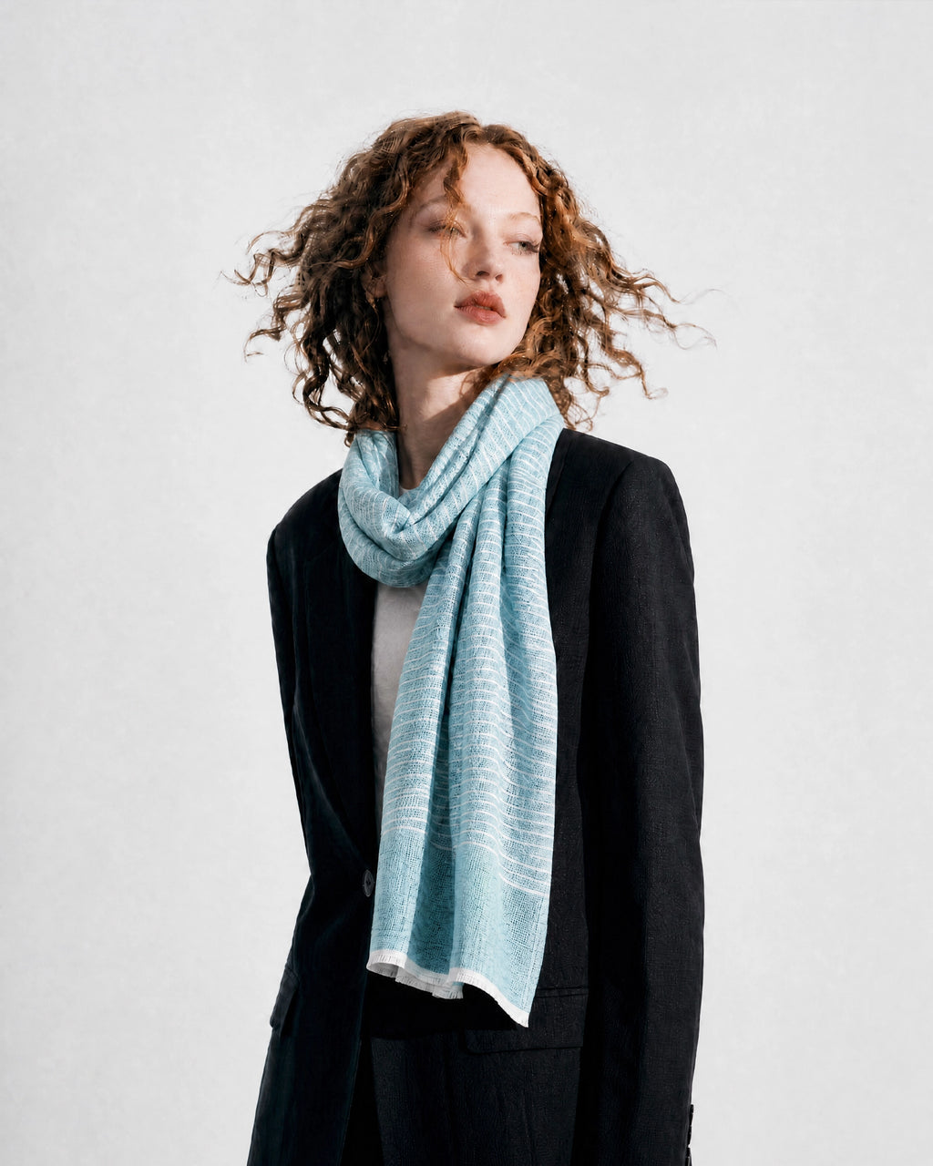 Pinstripe Sea Blue Linen Scarf