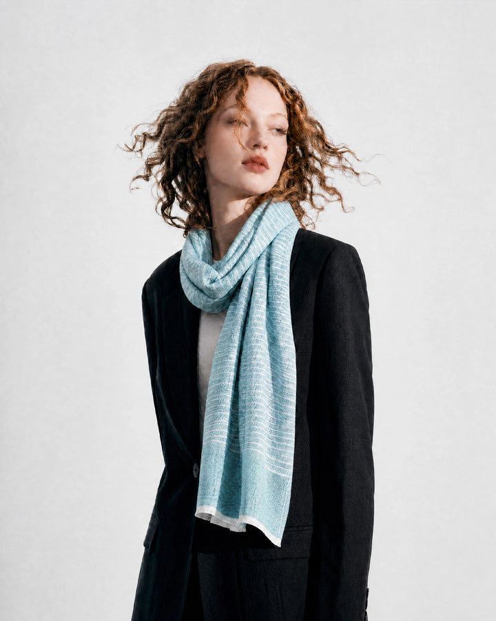 Pinstripe Sea Blue Linen Scarf