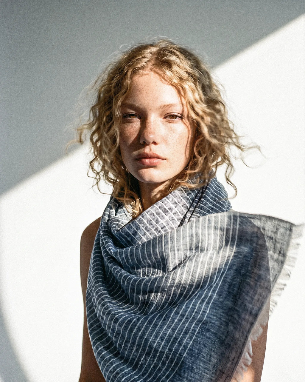 Pinstripe Denim Blue Linen Scarf