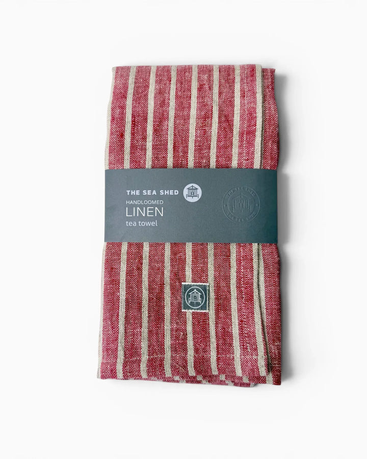 Red Breton Stripe Linen Tea Towel