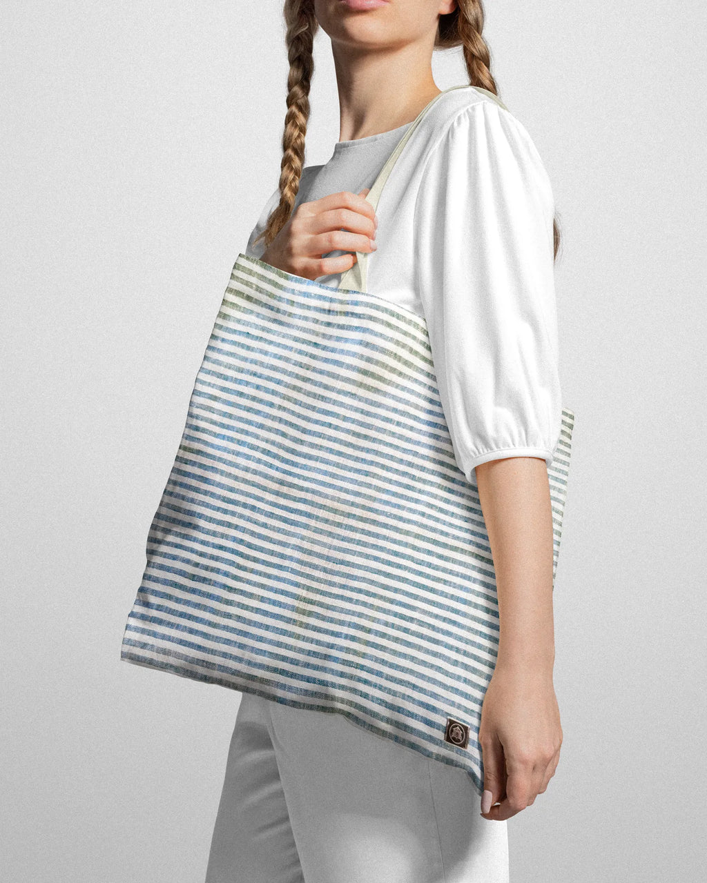 Linen Tote Bag Sea Blue Stripes
