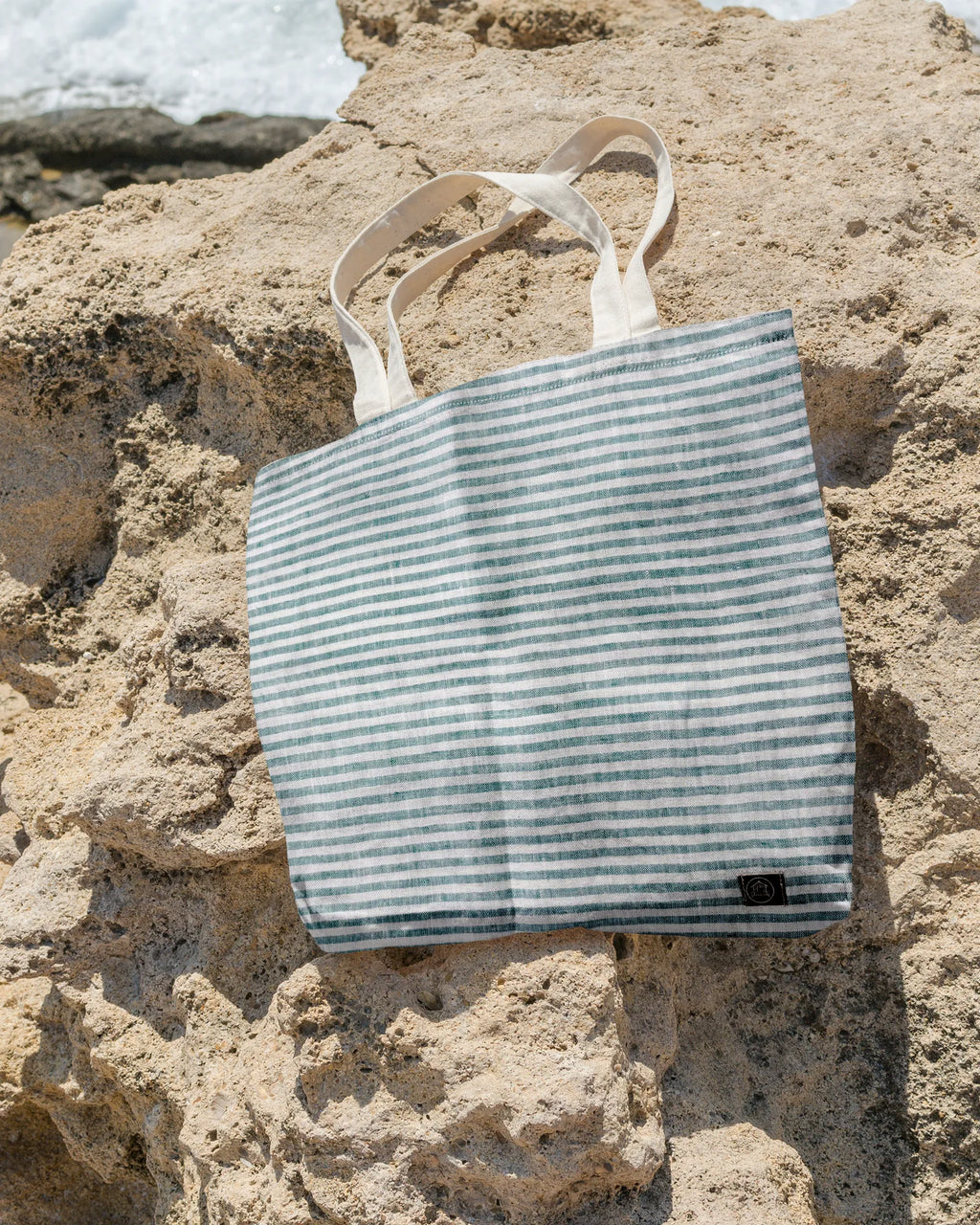 Linen Tote Bag Sea Blue Stripes