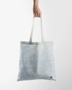 Linen Tote Bag Sea Blue Stripes