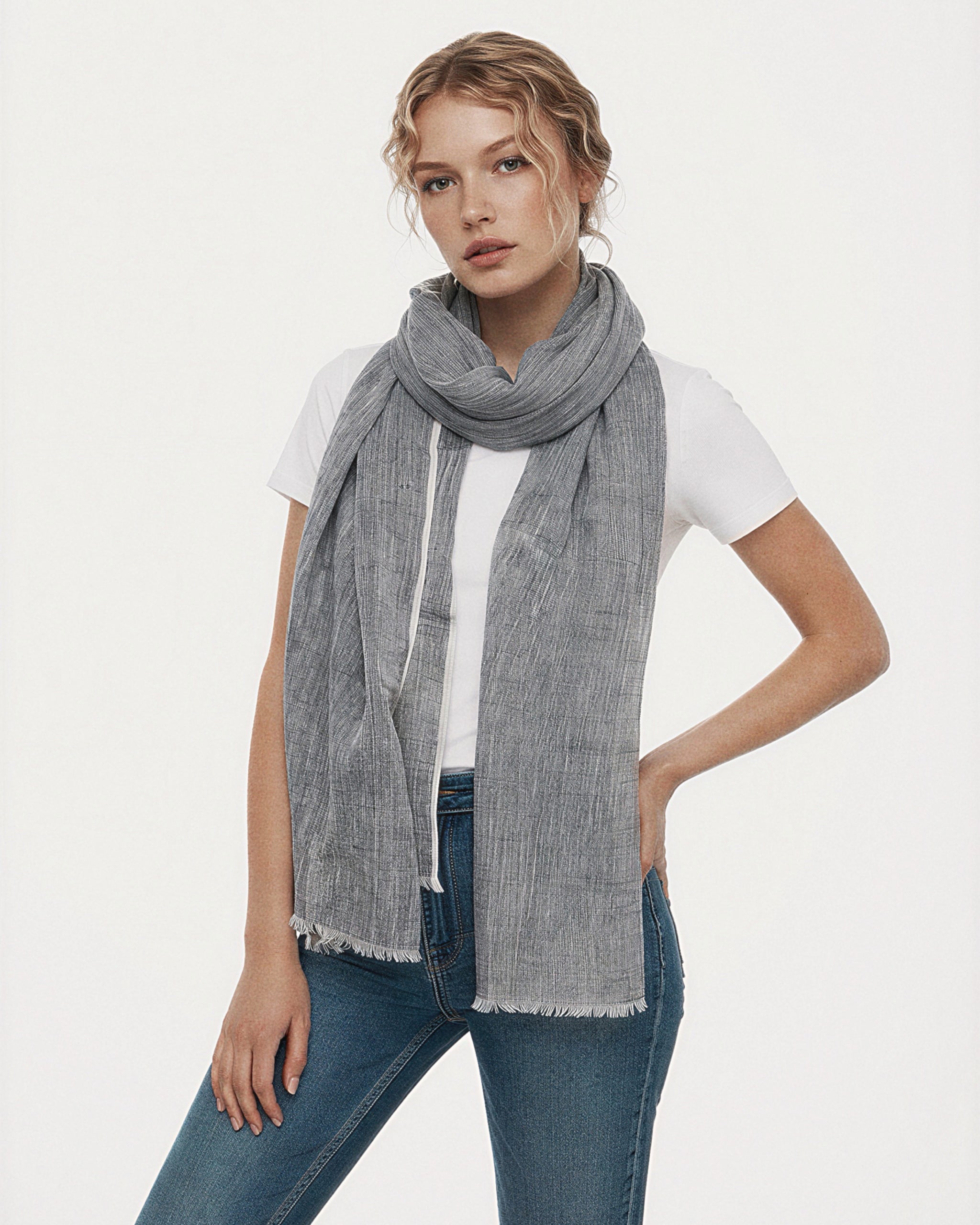 Hand-Loomed Linen Scarf – Denim Blue | 100% Linen | Eco Fashion