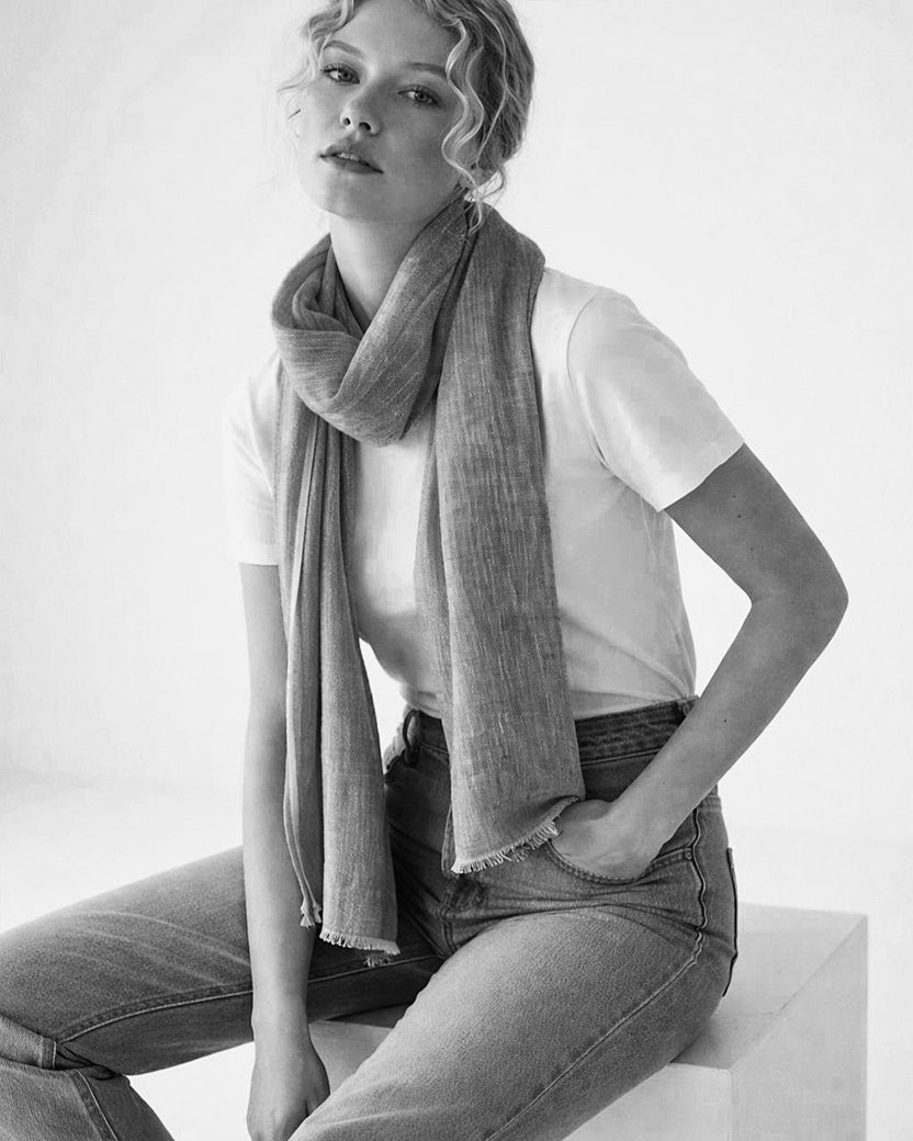 Hand Loomed Linen Scarf Coral Red