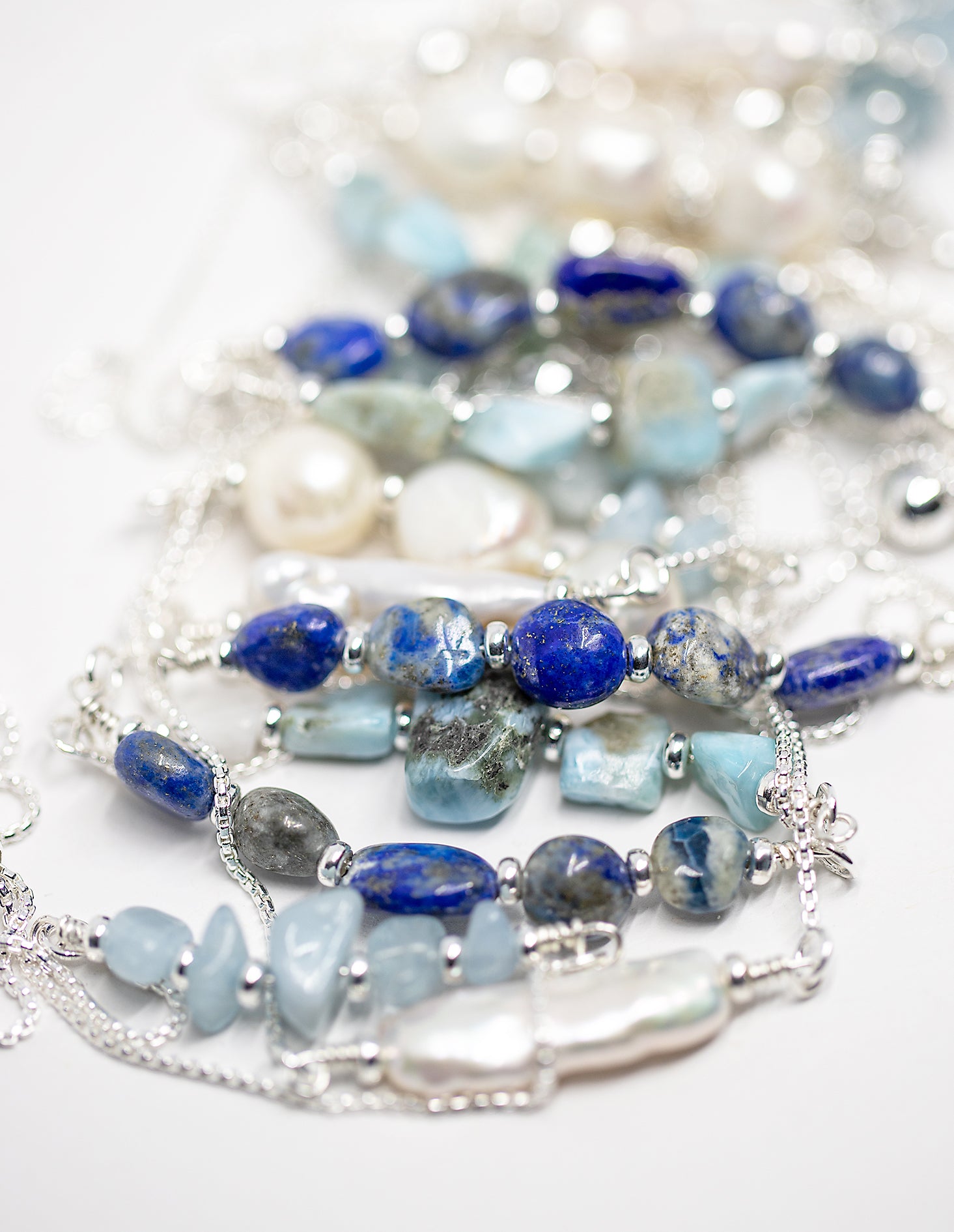 Aqua Beach - Sterling Silver Paper Clip Necklace with Lapis Lazuli