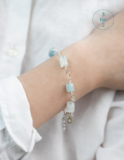 The Sea Shed, Aquamarine & Sterling Silver, Bracelet and Gift Box, Aqua Beach, Beach Jewellery