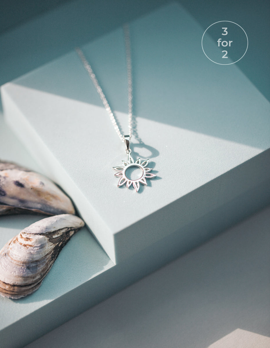 Aqua Beach Sterling Silver Sun Ray Pendant Necklace – theseashed.com