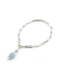 Aqua Beach - Sterling Silver Paper Clip Bracelet with Aquamarine