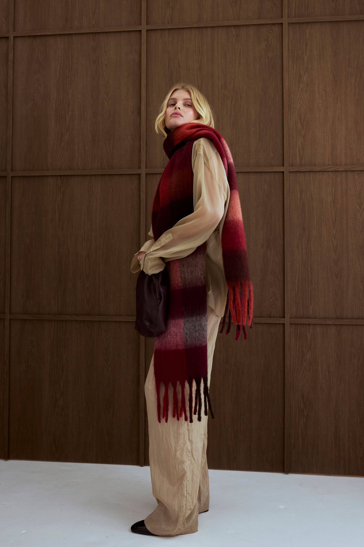 The Reykjavik Scarf - 100% Recycled - Burgundy check - AW26