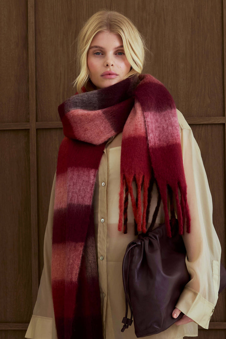 The Reykjavik Scarf - 100% Recycled - Burgundy check - AW26