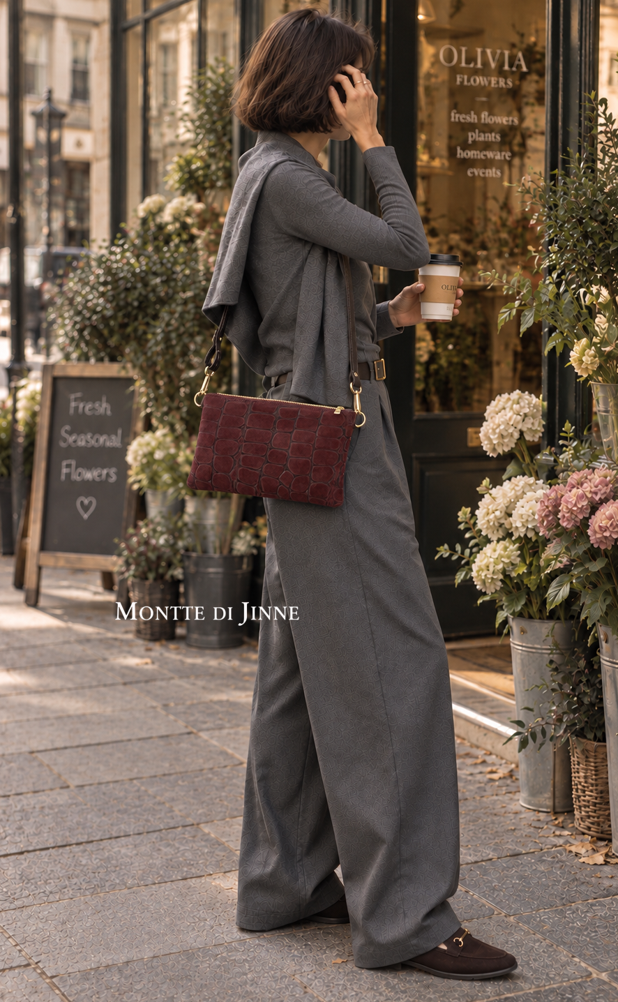 Italian Handmade Premium Suede Stone-Embossed Clutch Bag Olive