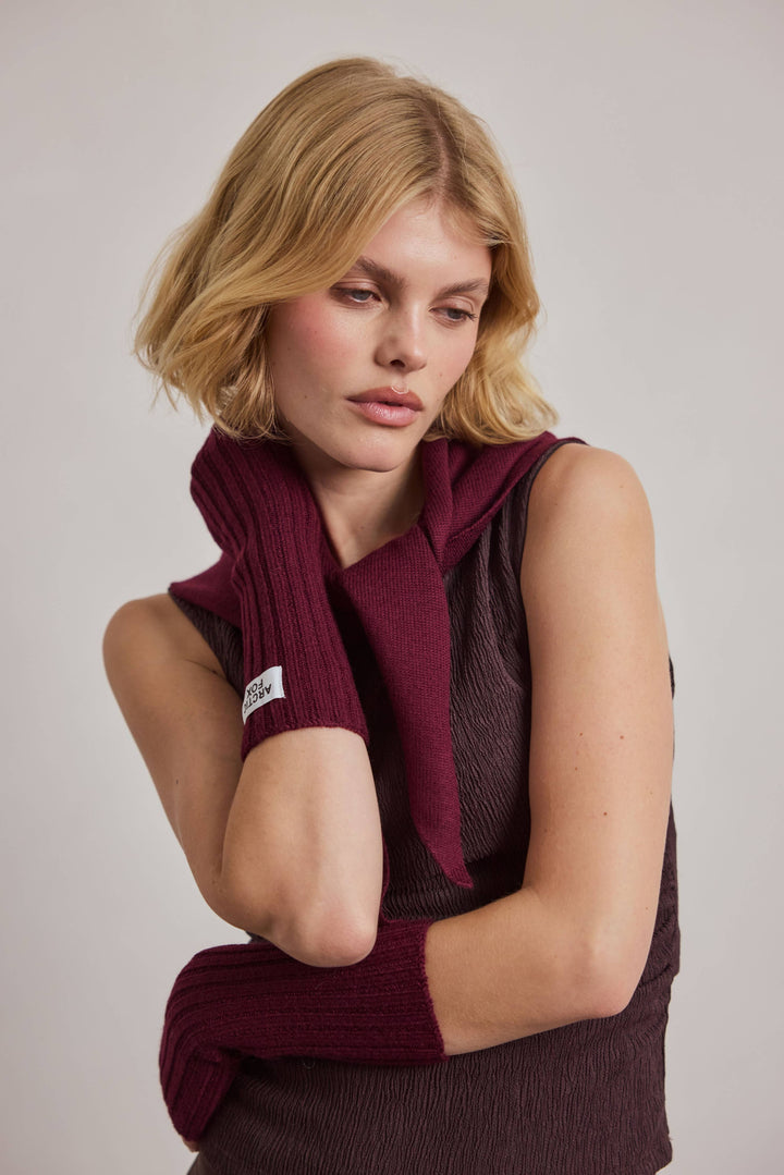 Merino Wool Fingerless Gloves - Cherry Plum - AW26