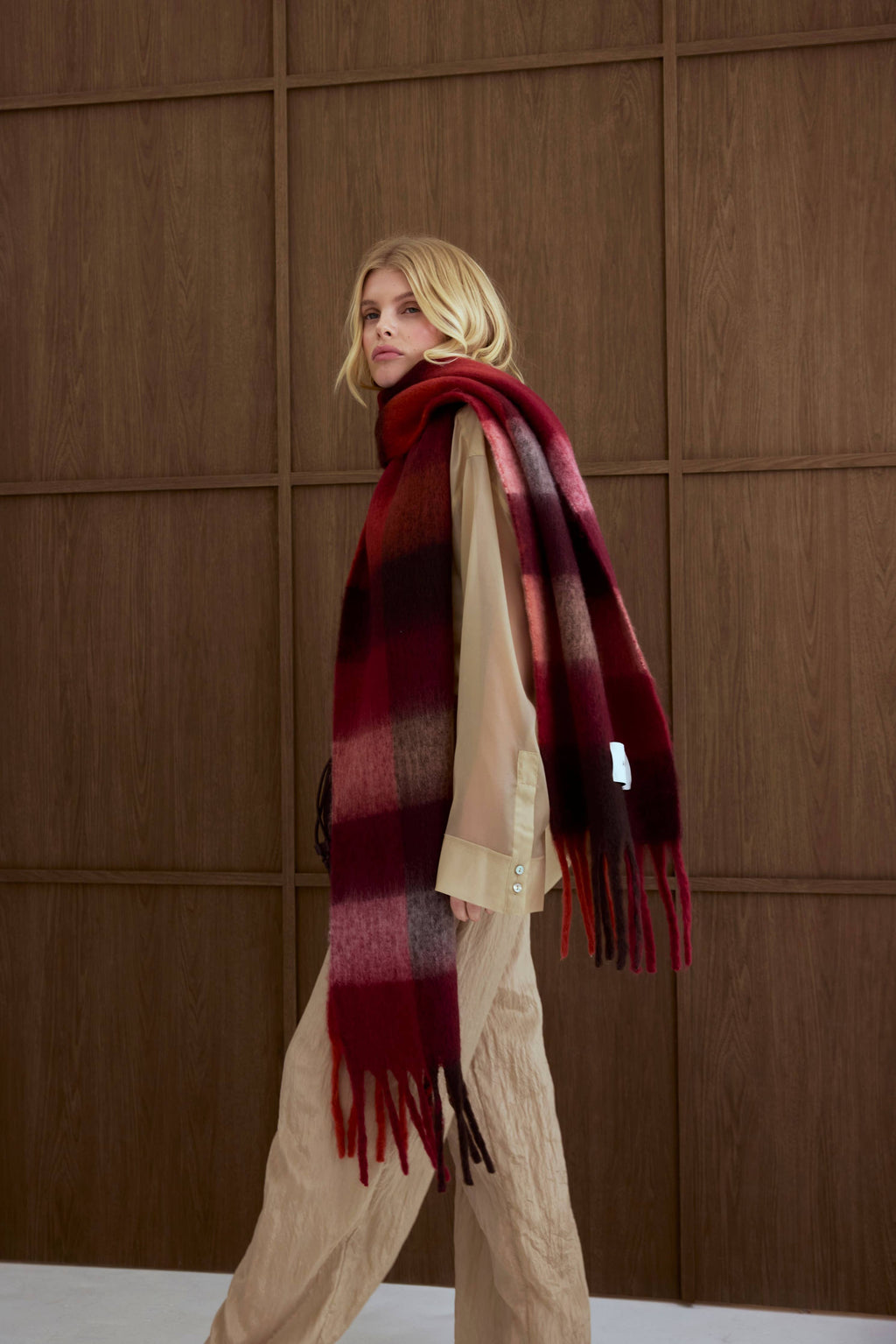 The Reykjavik Scarf - 100% Recycled - Burgundy check - AW26