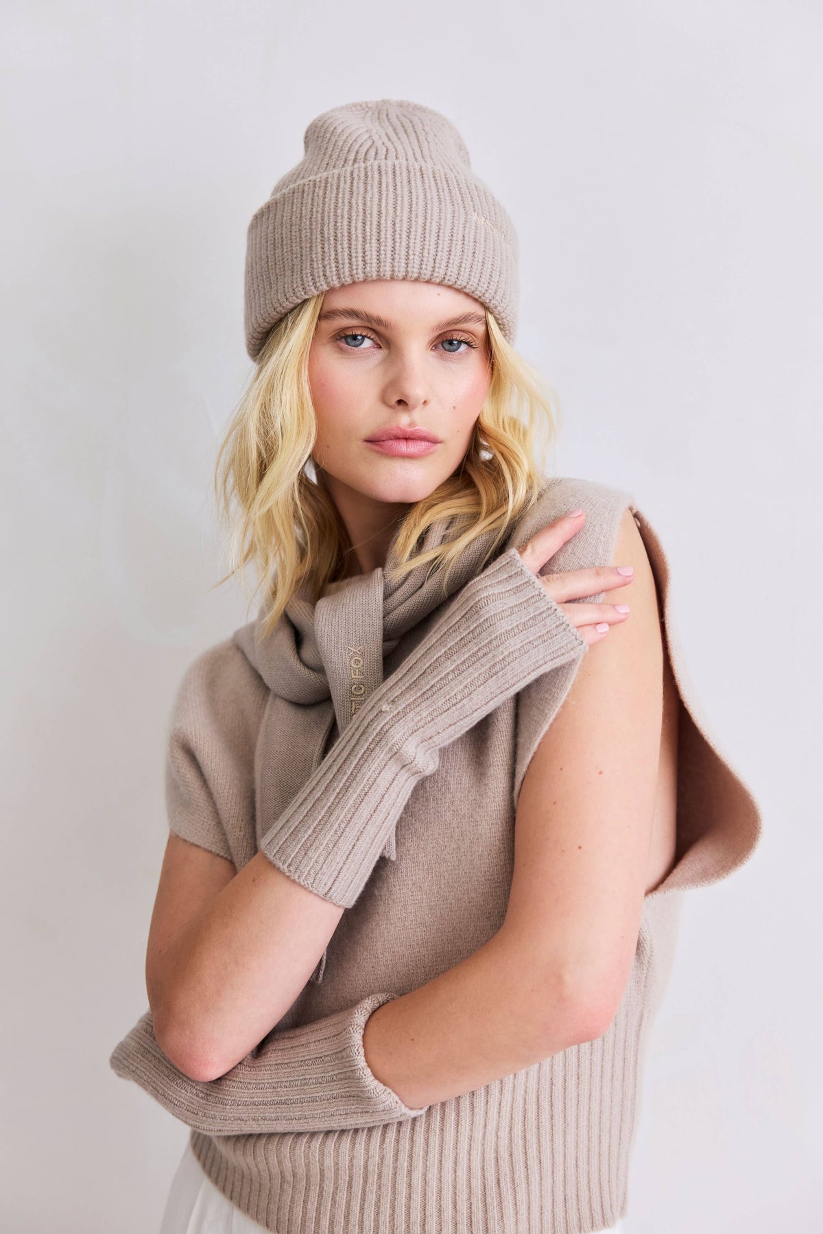 Merino Wool Fingerless Gloves - Soft Taupe - AW26