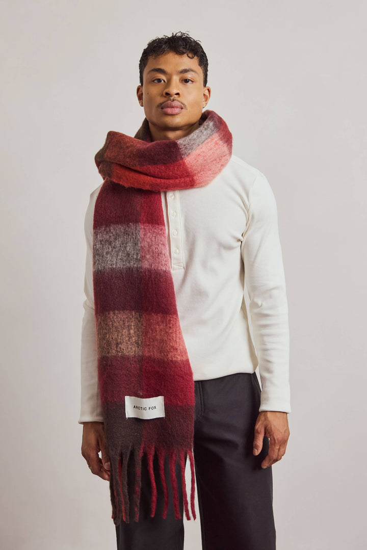 The Reykjavik Scarf - 100% Recycled - Burgundy check - AW26