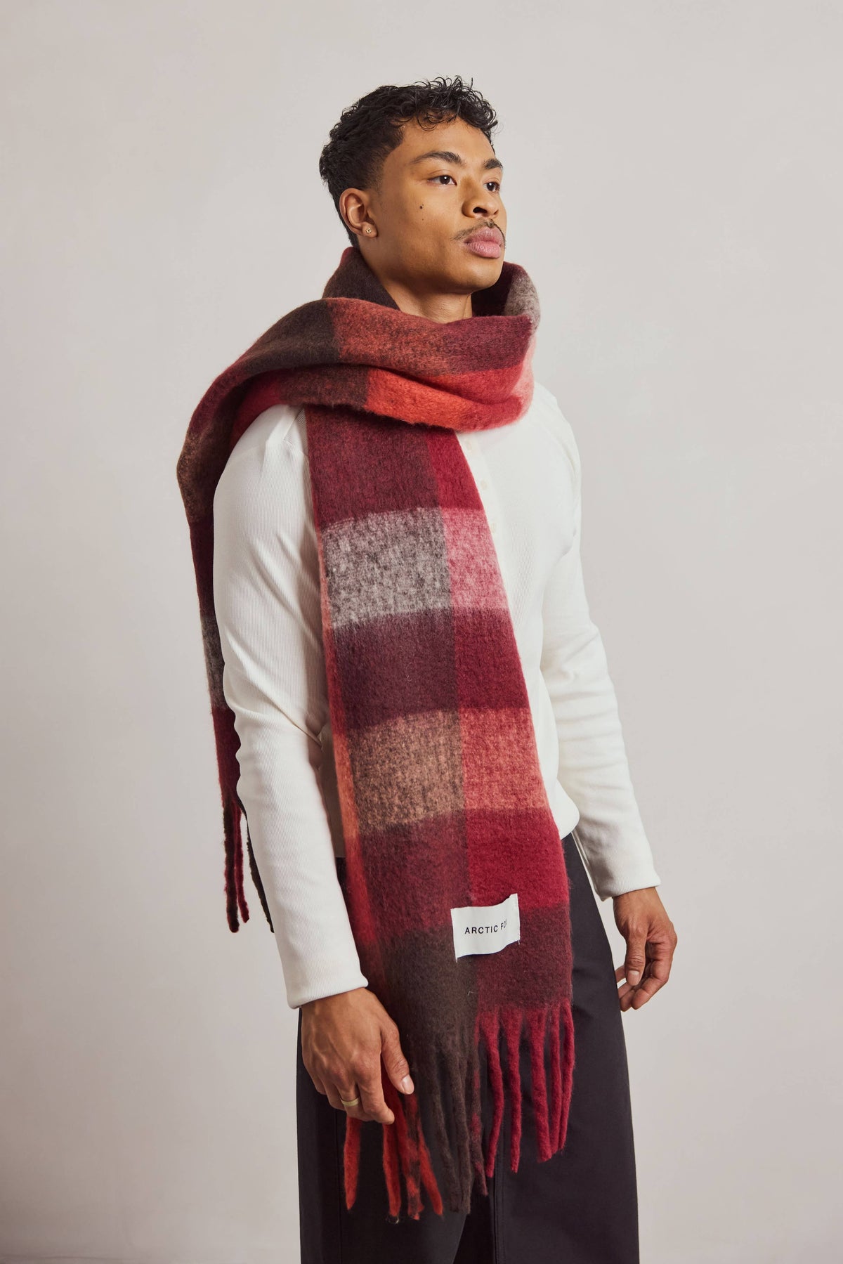 The Reykjavik Scarf - 100% Recycled - Burgundy check - AW26