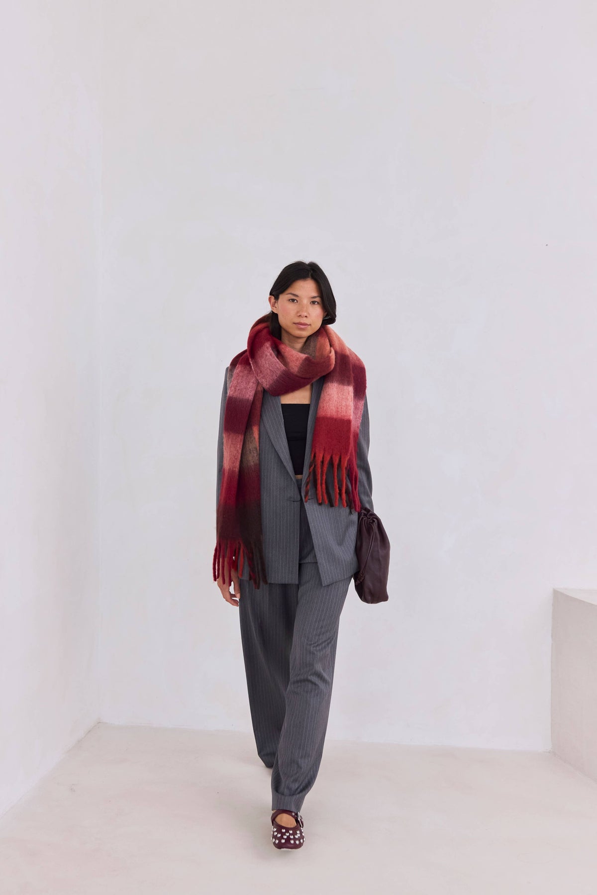 The Reykjavik Scarf - 100% Recycled - Burgundy check - AW26