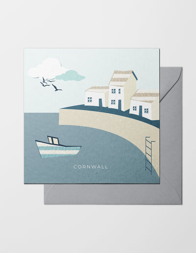 The Sea Shed, Greeting Card, Cornwall, Fishing Boat, Seagulls, Cornwall Harbour, Coastal card, Nautical Card, Made in the UK
