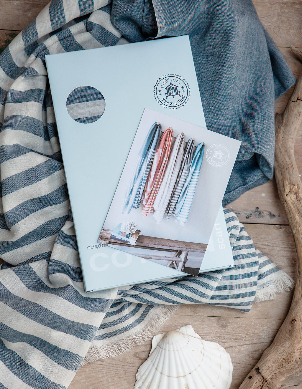 The Sea Shed Nautical Scarf Wide Stripe Denim Blue