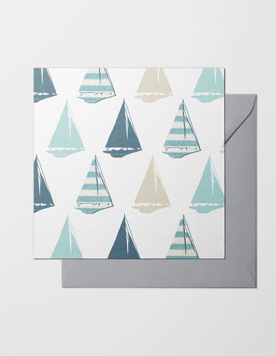 The Sea Shed, Greeting Card, Sailboat Design, Sailboat repeat Pattern, Coastal card, Nautical Card, Made in the UK